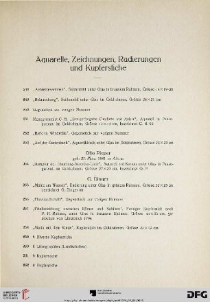 Aquarelle, Zeichnungen, Radierungen und Kupferstiche (Nr. 248-309)