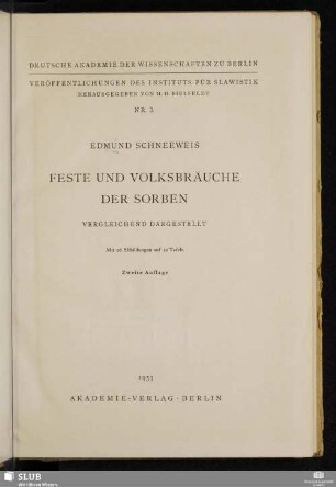 Feste und Volksbräuche der Sorben : vergleichend dargestellt