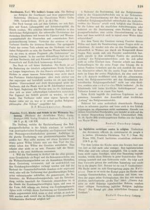 117-118 [Rezension] Foerster, Erich, Kirche und Schule in der Weimarer Verfassung