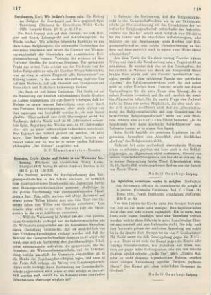 117-118 [Rezension] Foerster, Erich, Kirche und Schule in der Weimarer Verfassung