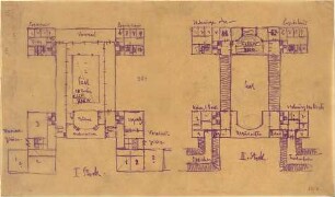Fischer, Theodor; Lauta, Gartenstadt - Nord; Saalbau - Grundriss 1. OG, Grundriss 2. OG