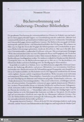 Bücherverbrennung und "Säuberung" Dresdner Bibliotheken