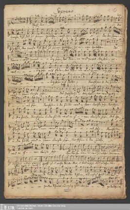 Ms. Ff. Mus. 1538 - Am 15. Sonnt. nach Trinit. : Wohl dem, der den Herrn fürchtet : S. A. T. B., 2 violini, 2 hautbois se piace, 1 viola, violoncello et organo : 1727