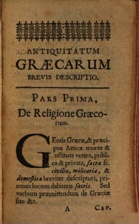 Antiquitatum Graecarum, praecipue Atticarum, descriptio brevis