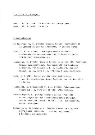 Aktendeckblatt Personenakte Georges Cuvier