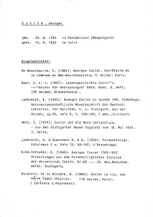 Aktendeckblatt Personenakte Georges Cuvier