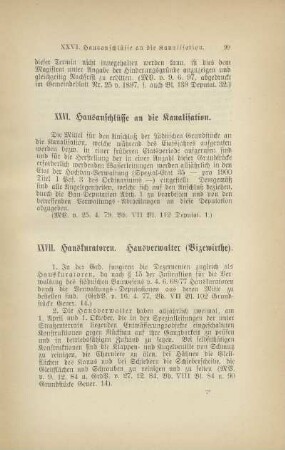 XXVI. Hausanschlüsse an die Kanalisation