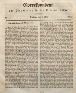 Nr. 13. Fulda, den 1. Juli 1851.