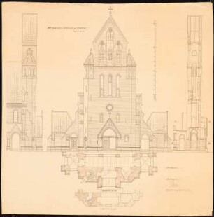St. Benno-Kirche, Hannover-Linden: Turm: Grundrisse, Ansichten, Schnitt