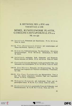 Möbel, Kunstgewerbe, Plastik, Gobelins Chinaporzellan u.a. (Nr. 110-212)