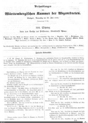 316. Sitzung, Stuttgart, 26.7.1855