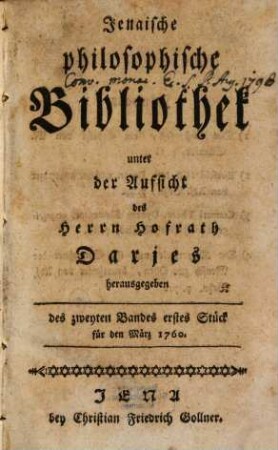 Jenaische philosophische Bibliothek, 2,1/3. 1760