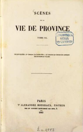 Oeuvres complètes de H. de Balzac, 7. La comédie humaine; 1: Etudes de moeurs; 2: Scènes de la vie de province; 3