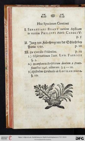 Hoc Specimen Continet