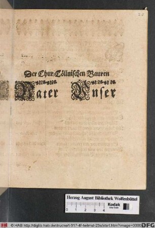Der Chur-Cöllnischen Bauren Vater Unser