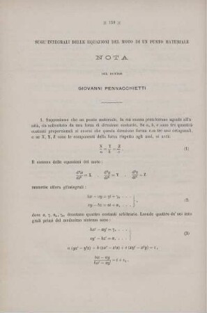Sugl'intergrali delle equazioni del moto di un punto materiale.
