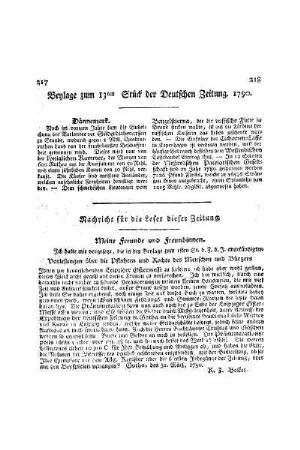 Beylage zum 13ten Stück der Deutschen Zeitung 1790