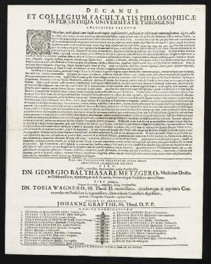 Decanus Et Collegium Facultatis Philosophicae In Perantiqua Universitate Tubingensi Lectoribus Salutem