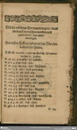 Etliche nöhtige Erinnerungen, was im drucken versehen worden und zuverendern seyn wird, also folget