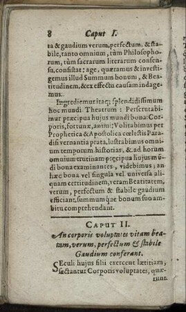 Caput II. An corporis voluptates vitam beatam, verum, perfectum & stabile Gaudium conferant.