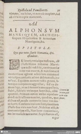 Ad Alphonsum Manriquem, Archiepiscopum Hispalensem & Antonium Manriquem, &c. Epistola. Qua quae vetus fuerit Numantia &c. ostenditur