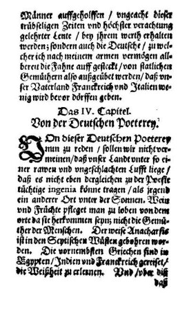 Das IV. Capitel. Von der Deutschen Poeterey