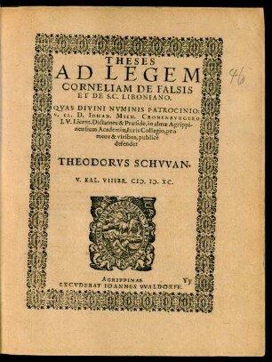 Theses Ad Legem Corneliam De Falsis Et De S.C. Liboniano.