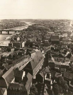 Meißen, Blick vom südlichen Domturm auf die Altstadt
