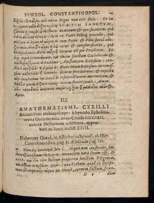 III. Anathematismi, Cyrilli Alexandrini archiepiscopi: a Synodo Ephesina, tertia Oecumenica ...