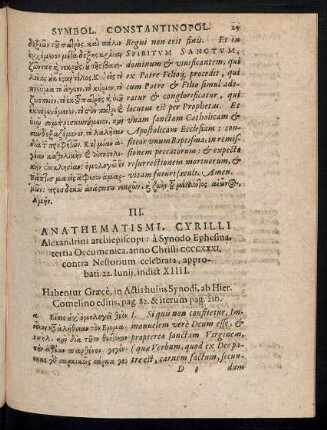 III. Anathematismi, Cyrilli Alexandrini archiepiscopi: a Synodo Ephesina, tertia Oecumenica ...