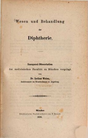Wesen und Behandlung der Diphtherie