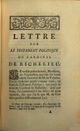 Lettre sur le testament politique du cardinal de Richelieu