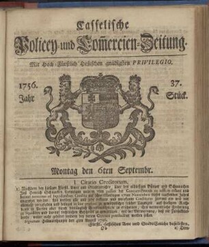 37. Stueck, Montag den 6ten Septembr. 1756