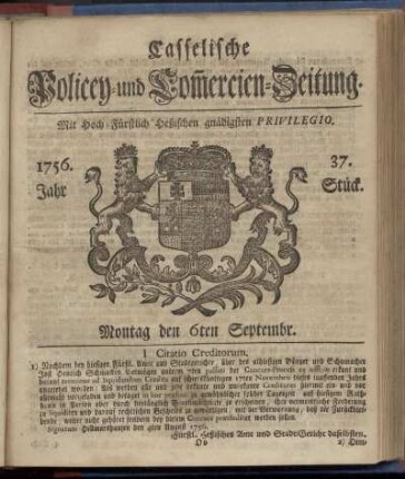 37. Stueck, Montag den 6ten Septembr. 1756