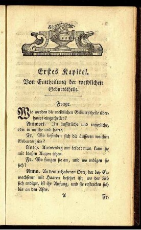 Erstes Kapitel. Von Eintheilung der weiblichen Geburtstheile.