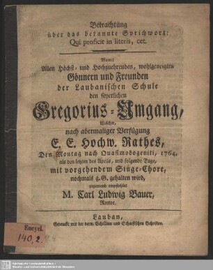 Betrachtung über das bekannte Sprichwort: Qui proficit in literis ...