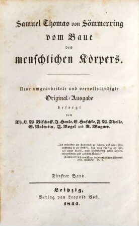 Vom Baue des menschlichen Körpers, 5. Lehre von den Eingeweiden und Sinnesorganen des menschlichen Körpers