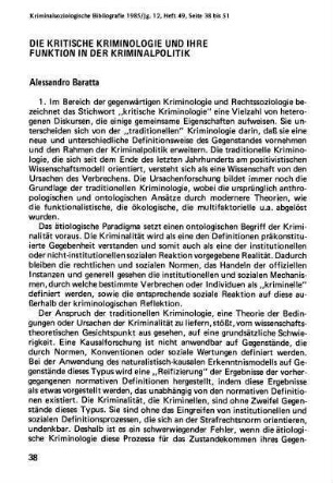 38-51, Die kritische Kriminologie und ihre Funktion in der Kriminalpolitik