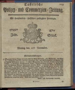 47tes Stueck, Montag den 18ten November 1799
