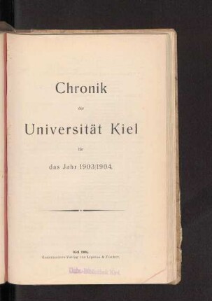 1903/1904: Chronik der Universität Kiel für das Jahr 1903/1904