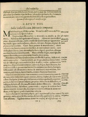 Caput VIII. Salia volatilia cum Mercurio comparat.