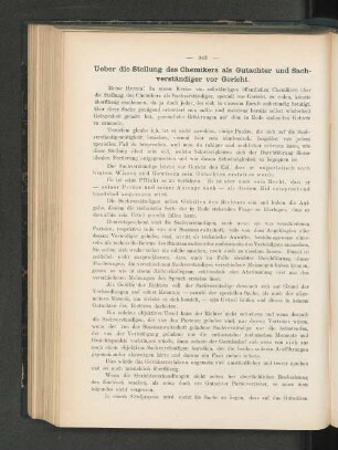 Ueber die Stellung des Chemikers als Gutachter und Sachverständiger vor Gericht.
