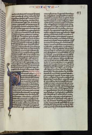Historisierte Initiale (Judicum): P(ost mortem iosue): Der Herr spricht zu dem für den Kampf gegen die Kananiter gewappneten Juda