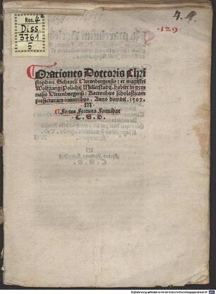 Orationes : habitae in Gymnasio Wittenbergensi, rectoribus scholast. praefecturam ineuntibus