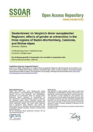 Studentinnen im Vergleich dreier europäischer Regionen: effects of gender at universities in the three regions of Baden-Württemberg, Catalonia, and Rhône-Alpes