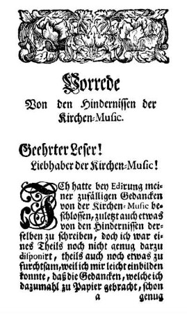 Vorrede von den Hindernissen der Kirchen-Music.