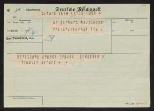 Brief von Hermann Georg Fiedler an Gerhart Hauptmann