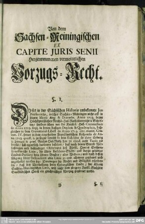 Von dem Sachsen-Meiningischen Ex Capite Iuris Senii Hergenommenen vermeintlichen Vorzugs-Recht