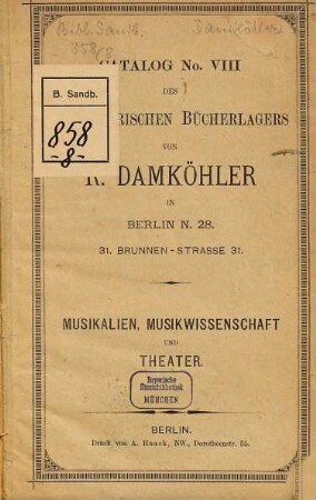 Catalog No. ... des Antiquarischen Bücherlagers von R. Damköhler..., 8