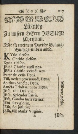 Litaney Zu unsern Herrn Jesum Christum.